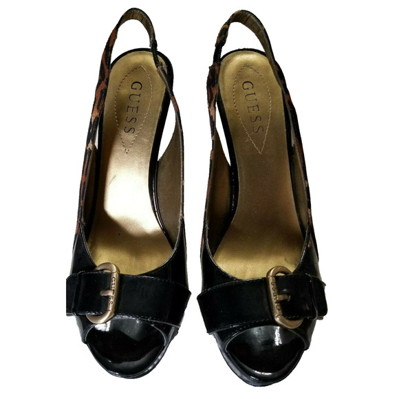 GUESS Leopard Peep Toe Platform Slingback SEXY SANDALS 7.5 EUC - Picture 5 of 5